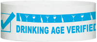 A Tyvek® 1" x 10"  Drinking Age Verified Light Blue wristband