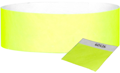 A 1" Tyvek® with stub solid Yellow Glow wristband
