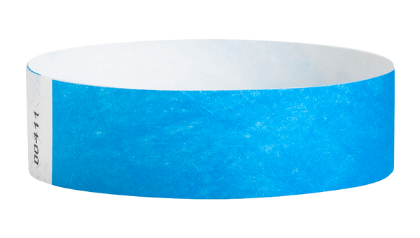 A Tyvek®  3/4" x 10" Sheeted Solid Neon Blue wristband