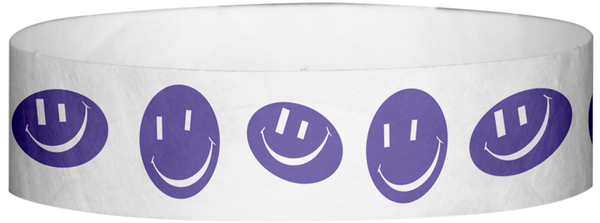 A Tyvek® 3/4" X 10" Happy Face Purple Wristband