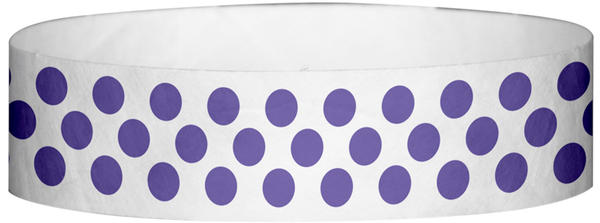 A Tyvek® 3/4" X 10" Polka Dot Purple wristband