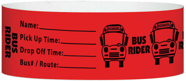 A Tyvek® 1" X 10" Bus Rider Red wristband