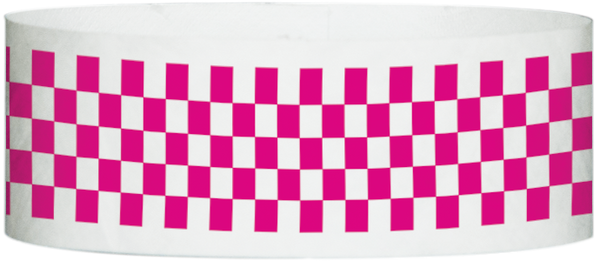 A Tyvek® 1" X 10" Checkerboard Neon Pink wristband