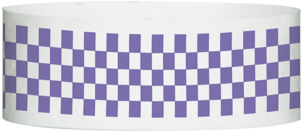 A Tyvek® 1" X 10" Checkerboard Purple wristband