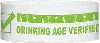 A Tyvek® 1" x 10"  Drinking Age Verified Neon Lime wristband
