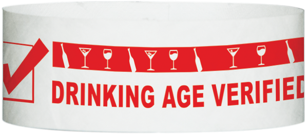 A Tyvek® 1" x 10"  Drinking Age Verified Red wristband