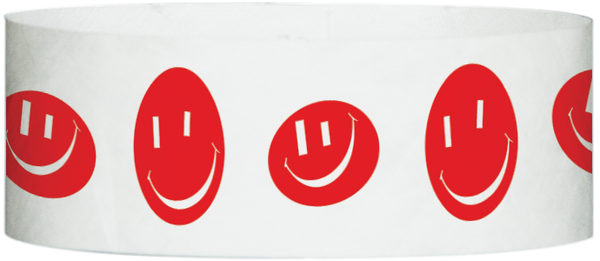A Tyvek® 1" X 10" Happy Face Red wristband