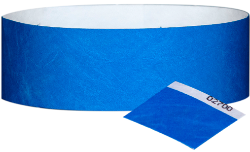 A 1" Tyvek® with stub solid Blue wristband