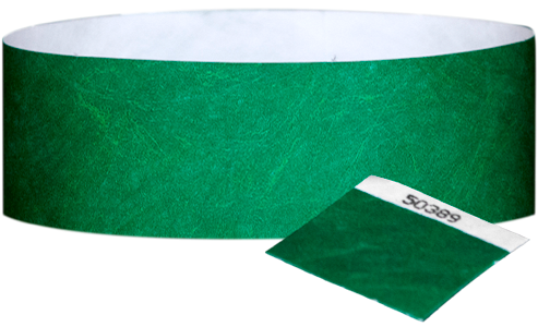 A 1" Tyvek® with stub solid Green wristband