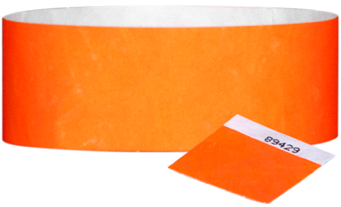 A 1" Tyvek® with stub solid Neon Orange wristband