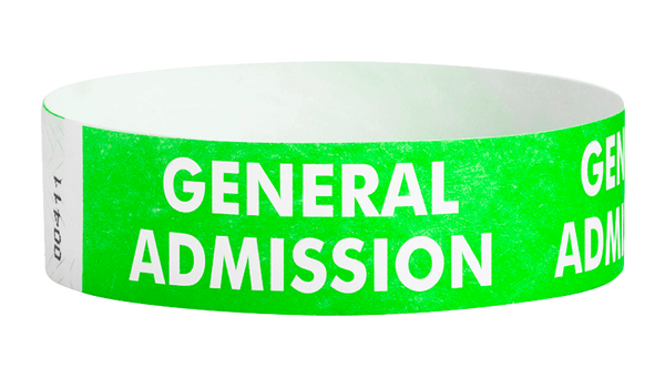 A Tyvek®  3/4" x 10" Sheeted Pattern General Admission Green wristband