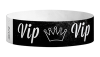 A Tyvek®  3/4" x 10" Sheeted Pattern VIP Crown Black wristband