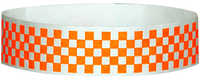A Tyvek® 3/4" X 10" Checkerboard Neon Orange wristband