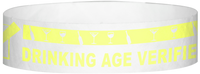 A Tyvek® 3/4" X 10" DAV Drinking Age Verfication Yellow Glow wristband
