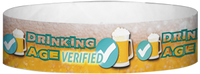 A Tyvek® 3/4" X 10" Drinking Age Verified Beer Glass Light Blue wristband