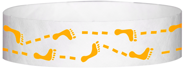 A Tyvek® 3/4" X 10" Foot Prints Neon Orange wristband
