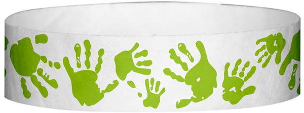 A Tyvek® 3/4" X 10" Hand Prints Neon Lime wristband