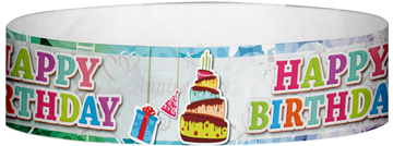 Tyvek® 3/4" x 10" Happy Birthday Cake pattern wristbands