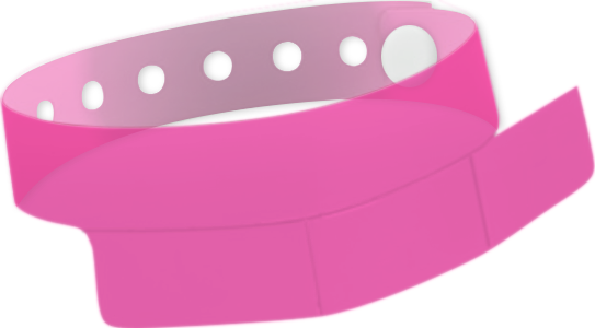 A Vinyl 1 1/4" x 9 1/4" Slim 3-Stub Snapped Solid Edge Glow Neon Pink wristband