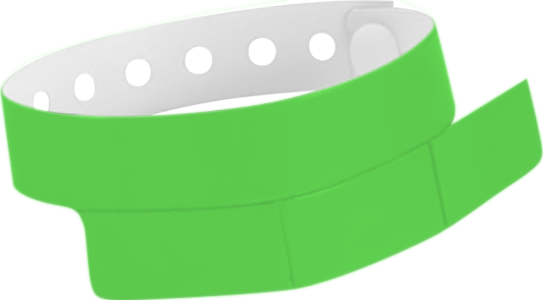 A Vinyl 1 1/4" x 9 1/4" Slim 3-Stub Snapped Solid Neon Green wristband
