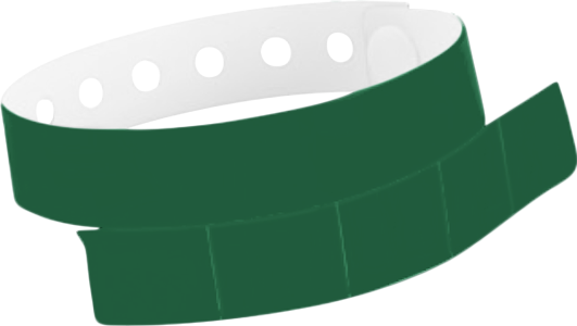 A Vinyl 1 1/4" x 9 1/4" Slim 5-Stub Snapped Solid Forest Green wristband
